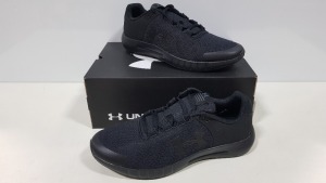 7 X BRAND NEW UNDER ARMOR MICRO G PURSUIT TRAINERS IN ALL BLACK - SIZE UK 10