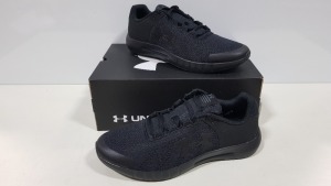 8 X BRAND NEW UNDER ARMOR MICRO G PURSUIT TRAINERS IN ALL BLACK - SIZE UK 9