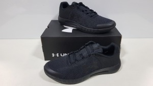 10 X BRAND NEW UNDER ARMOR MICRO G PURSUIT TRAINERS IN ALL BLACK - SIZE UK 8