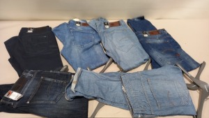 6 X PAIRS OF BRAND NEW G-STAR RAW JEANS IN VARIOUS STYLES & COLOURS IE. LIGHT BLUE, DARK BLUE AND GREY ETC - RRP £480 - SIZE 40