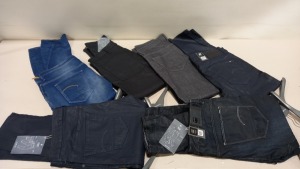 6 X PAIRS OF BRAND NEW G-STAR RAW JEANS IN VARIOUS STYLES & COLOURS IE. LIGHT BLUE, DARK BLUE AND GREY ETC - RRP £480 - SIZE 40