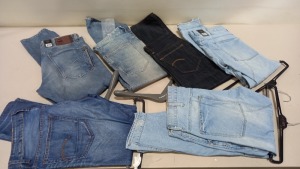 6 X PAIRS OF BRAND NEW G-STAR RAW JEANS IN VARIOUS STYLES & COLOURS IE. LIGHT BLUE, DARK BLUE AND GREY ETC - RRP £480 - SIZE 34