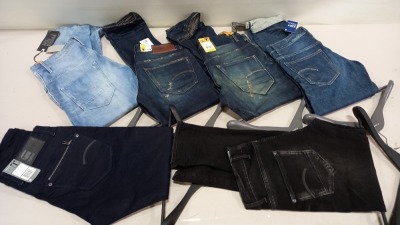 6 X PAIRS OF BRAND NEW G-STAR RAW JEANS IN VARIOUS STYLES & COLOURS IE. LIGHT BLUE, DARK BLUE AND GREY ETC - RRP £480 - SIZE 33