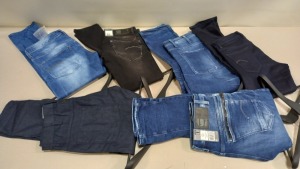 6 X PAIRS OF BRAND NEW G-STAR RAW JEANS IN VARIOUS STYLES & COLOURS IE. LIGHT BLUE, DARK BLUE AND GREY ETC - RRP £480 - SIZE 33