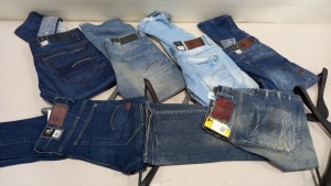 6 X PAIRS OF BRAND NEW G-STAR RAW JEANS IN VARIOUS STYLES & COLOURS IE. LIGHT BLUE, DARK BLUE AND GREY ETC - RRP £480 - SIZE 33