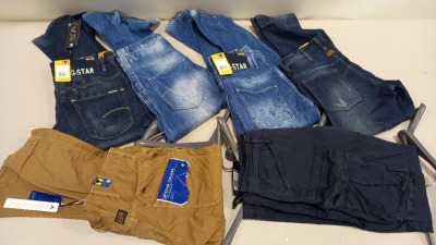 6 X PAIRS OF BRAND NEW G-STAR RAW JEANS IN VARIOUS STYLES & COLOURS IE. LIGHT BLUE, DARK BLUE AND GREY ETC - RRP £480 - SIZE 29