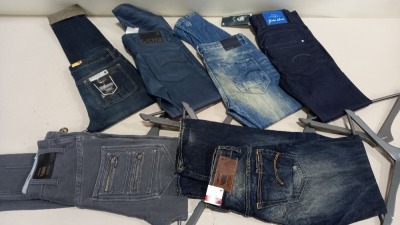 6 X PAIRS OF BRAND NEW G-STAR RAW JEANS IN VARIOUS STYLES & COLOURS IE. LIGHT BLUE, DARK BLUE AND GREY ETC - RRP £480 - SIZE 26