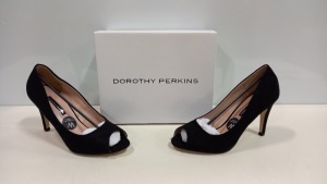 17 X BRAND NEW DOROTHY PERKINS CORE COURTS BLACK HEELED SHOES - IN SIZES UK 5/6 RRP £20.00pp
