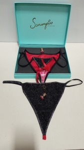 50 X BRAND NEW SCRUMPIES OF MAYFAIR RED DEVIL LADIES THONGS IN UK SIZE 10 WITH 50 CHARMS AND 25 PRESENTATION BOXES RRP £35.00 (TOTAL RRP £1750.00)