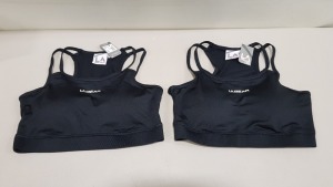 50 X BRAND NEW LA GEAR SPORTS CROP BRA WITH DOUBLE SPAGGETI STRAPS BOTH SIDES , FLAT LOCK SEEMS AND IS PADDED FOR LIGHT SUPPORT - SIZE -12 (RRP £22.99)