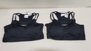 50 X BRAND NEW LA GEAR SPORTS CROP BRA WITH DOUBLE SPAGGETI STRAPS BOTH SIDES , FLAT LOCK SEEMS AND IS PADDED FOR LIGHT SUPPORT - SIZE -14 (RRP £22.99)