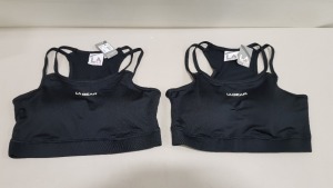50 X BRAND NEW LA GEAR SPORTS CROP BRA WITH DOUBLE SPAGGETI STRAPS BOTH SIDES , FLAT LOCK SEEMS AND IS PADDED FOR LIGHT SUPPORT - SIZE -14 (RRP £22.99)
