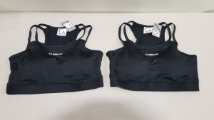 50 X BRAND NEW LA GEAR SPORTS CROP BRA WITH DOUBLE SPAGGETI STRAPS BOTH SIDES , FLAT LOCK SEEMS AND IS PADDED FOR LIGHT SUPPORT - SIZE -10 (RRP £22.99)