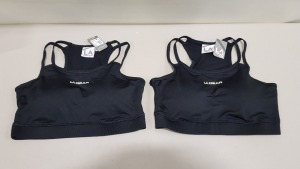 50 X BRAND NEW LA GEAR SPORTS CROP BRA WITH DOUBLE SPAGGETI STRAPS BOTH SIDES , FLAT LOCK SEEMS AND IS PADDED FOR LIGHT SUPPORT - SIZE -6 (RRP £22.99)