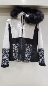 1 X BRAND NEW NEVICA HOODED JAKCET IN WHITE AND BLACK AND ZEBRA PATTERN POCKETS - IN SIZE UK 10