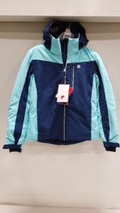 1 X BRAND NEW WOMANS NEVICA ELITE SKI JACKET IN DARK BLUE AND TURQUOISE - IN SIZE L