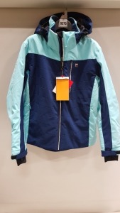 1 X BRAND NEW NEVICA ELITE SKI HOODED JACKET IN DARK BLUE AND TURQUOISE - IN SIZE UK XL