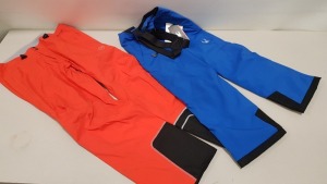 2 X BRAND NEW SKI PANTS TO INCLUDE SPYDER THERMAL PROPULTION SKI PANTS IN BLUE (SIZE KIDS 12 ) AND LA SPORTIVA GORE-TEX ACTIVE SKI PANTS IN BRIGHT ORANGE (SIZE XXL)