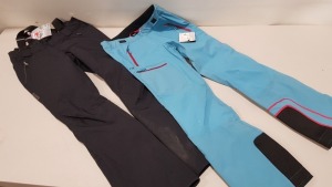 2 X BRAND NEW SKI PANTS TO INCLUDE LA SPORTIUM WOMAN SKI PANTS IN LIGHT BLUE WITH RED STRIPE (SIZE M) AND NEVICA ASPEN PANT LD IN ALL BLACCK WITH ELSATIC SHOULDER STRAPS (SIZE L)