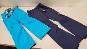 2 X BRAND NEW SKI PANTS TO INCLUDE BURTON WOMANS WB SOCIETY IN MOOD INDIGO (SIZE XS) AND COLMAR THERMAL SKI PANTS IN BRIGHT BLUE WITH ELASTIC SHOULDER STRAPS (SIZE 14 YEARS)