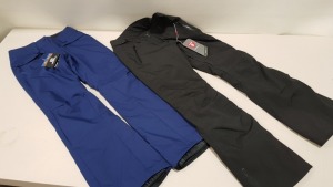 2 X BRAND NEW SKI PANTS TO INCLUDE HELLY HANSEN PRIMALOFT INSULATION SKI PANTS IN ALL BLACK (SIZE S ) AND SALOMON THERMAL SKI PANTS IN DARK NAVY BLUE (SIZE XS)