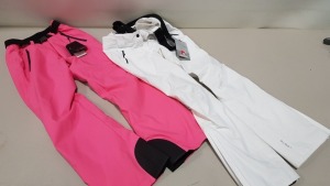 2 X BRAND NEW SKI PANTS TO INCLUDE NEVICA THERMAL SKI PANTS WITH ELASTIC SHOULDER STRAPS IN ALL WHITE (SIZE XS) AND COLMAR THERMORE INSULATION SKI PANTS IN PINK (SIZE 40)