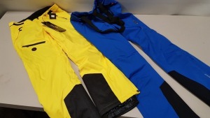 2 X BRAND NEW SKI PANTS TO INCLUDE RECCO SKI PANTS WITH ELASTIC SHOULDER STRAPS IN BRIGHT BLUE (SIZE S) AND IFLOW ALPINE PRO SKI PANTS IN BRIGHT YELLOW (SIZE XL)