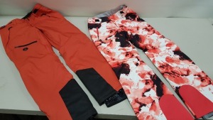 2 X BRAND NEW SKI PANTS TO INCLUDE SPYDER SKI PANTS IN RED AND WHITE CAMOFLAUGE (SIZE S) AND IFLOW GORE-TEX SKI PANTS IN ORNAGE AND BLACK (SIZE XL)