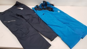 2 X BRAND NEW SKI PANTS TO INCLUDE SPYDER BOYS PROPULSION SKI PANTS WITH ELASTIC SHOULDER STRAPS IN BLUE ( SIZE UK 14) AND EASTERN MOUNTAIN SPORTS FREESCAPE SKI PANTS IN ALL BLACK ( SIZE UK L)
