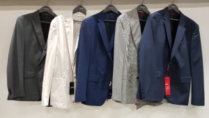 10 X BRAND NEW HUGO BOSS SUIT BLAZERS IN VARIOUS COLOURS AND SIZES TO INCLUDE WHITE , CHECKERED BLUE , CHECKERED GREY ETC
