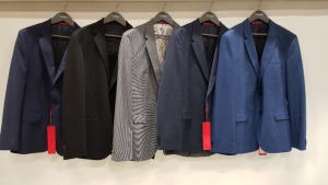 10 X BRAND NEW HUGO BOSS SUIT BLAZERS IN VARIOUS COLOURS AND SIZES TO INCLUDE BLACK , DOTTED GREY , PLAIN BLUE ETC