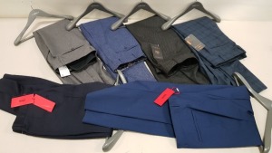 22 X BRAND NEW MENS SUIT TROUSERS IN VARIOUS SIZES AND COLOURS TO INCLUDE BEN SHERMAN , TOMMY HILFIGER ,ALEXANDRE , CALVIN KLEIN ETC IN BLUE , BLACK CREAM AND GREY ETC (SIZES 40R,34R, 50R ETC )