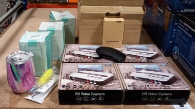 60 X BRAND NEW MISC ITEMS ON 2/3RDS SHELF IE. 53 X NULAXY MOUSES, 4 X HD VIDEO CAPTURE & 3 X INSULATE WATER BOTTLES