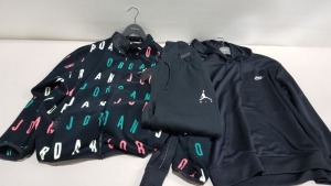 BRAND NEW 16 PIECE MIXED CLOTHING LOT ON A RAIL TO INCLUDE NIKE JACKETS, JORDAN JACKETS, PRO TOUCH JACKETS AND JOGGERS - PLEASE NOTE ALL DAMAGED / HAVE MARKS