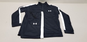 8 X BRAND NEW MENS UNDER ARMOUR BLACK AND WHITE FULL TRACKSUIT INCLUDING TOP AND BOTTOMS SIZE LARGE