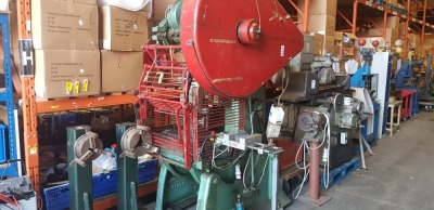 HORDEN, MASON & EDWARDS 60T PRESS WITH SAFETY GUARD AND TWO EXPANDING MANDREL COIL HOLDER UNCOILERS