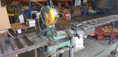 MIVA 275 SUPER METAL WORKING CHOP SAW WITH ROLLER TABLE IN FEED AND OUT FEED