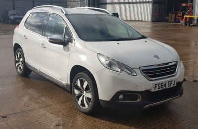 WHITE PEUGEOT 2008 ALLURE E-HDI. ( DIESEL ) Reg : FG64 EFJ, Mileage : 52,351 Details: FIRST REGISTERED 20/10/2014 1560CC 1 KEY HAS V5 MOT UNTIL 2 MARCH 2022