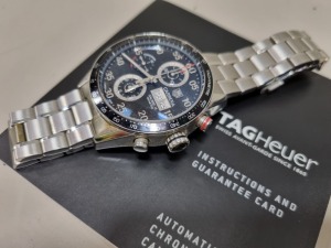 TAG HEUER CARRERA AUTOMATIC CHRONOGRAPH 41MM WATCH SERIAL NUMBER RBM4200 WITH STAINLESS STEEL BRACELET STRAP, BOX & PAPERS. INSURANCE REPLACEMENT VALUE £2,400