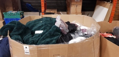 FULL PALLET OF CLOTHING CONTAINING TOPSHOP LONG FAUX FUR COAT, SELECTED HOMME BLACK TROUSERS, TOPSHOP BLACK DRESSES AND F&F SLIPPERS ETC