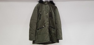 10 X BRAND NEW NEW LOOK KHAKI FAUX FUR HOODED ZIP UP BUTTONED JACKETS/COATS SIZE 18 UK RRP-£44.99 TOTAL RRP-£449.00