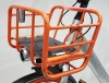 ORANGE & SILVER CITY / CAMPING BICYCLE - ROBUST ALUMINIUM 19 X 48 FRAME, SOLID PUNCTURE PROOF 24 TYRES, DYNAMO BUILT INTO FRONT WHEEL HUB, INTEGRATED BRAKE CABLES, COMPLETE WITH FRONT BASKET. PHOTOS ARE AN AVERAGE REPRESENTATION OF CONDITION - 5