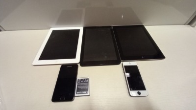 5 PIECE SPARES LOT CONTAINING - 2 X APPLE IPADS - LINX TABLET - APPLE IPHONE - SAMSUNG PHONE PLEASE NOTE ALL FOR SPARES