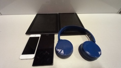 5 PIECE SPARES LOT CONTAINING - SONY HEADPHONES - APPLE IPAD - LINX TABLET - SONY SMARTPHONE - APPLE IPHONE PLEASE NOTE ALL FOR SPARES