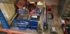 MISC LOT TO CONTAIN BEARING PULLER , UKAS DIGITAL CALIPER METER , RED TOOL BOX WITH VARIOUS HAND TOOL IE HAMMERS , BOLT CUTTERS AND FILES ) ( ON FULL SHELF )