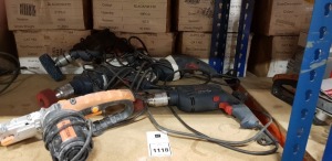 5 PIECE LOT TO INCLUDE BOSCH PRO DRILLS , EVOLUTION BELT SANDER