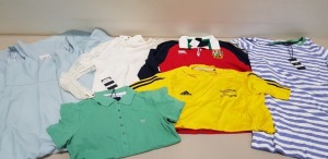 6 PIECE MIXED CLOTHING LOT CONTAINING ADIDAS TOP SIZE M, CANTERBURY TOP SIZE M, CREW CLOTHING COMPANY DRESS SIZE 10, CREW CLOTHING COMPANY POLO SHIRT SIZE 12, AMY CHILDS TOP SIZE 8, JARLO LONDON DRESS SIZE 14