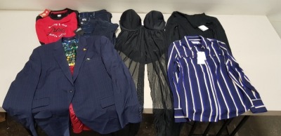6 PIECE MIXED CLOTHING LOT CONTAINING DAMSEL IN A DRESS TOP SIZE 8, GIBSON SUIT JACKET SIZE 44, CURVY KATE SWIMSUIT SIZE 32H, CANTERBURY TOP SIZE 10, G STAR JEANS SIZE W29 L32, WOLFORD BODYSUIT SIZE L