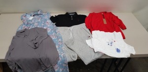 6 PIECE MIXED CLOTHING LOT CONTAINING VILLA CLOTHES DRESS SIZE 12, DOROTHY PERKINS TOP SIZE 10, CREW CLOTHING COMPANY POLO SHIRT SIZE M, TOMMY HILFIGER SPORTS JOGGERS SIZE L, PHASE EIGHT JUMPER SIZE 18, ENGLAND TOP SIZE S