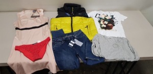 6 PIECE MIXED CLOTHING LOT CONTAINING FRENCH CONNECTION BIKINI BOTTOMS SIZE M, CREW CLOTHING COMPANY JEANS SIZE 14R, PENFIELD BODY WARMER SIZE XL, CONVERSE TOP SIZE 8, BETTY BARCLAY TOP SIZE 16, PHASE EIGHT DRESS SIZE 14